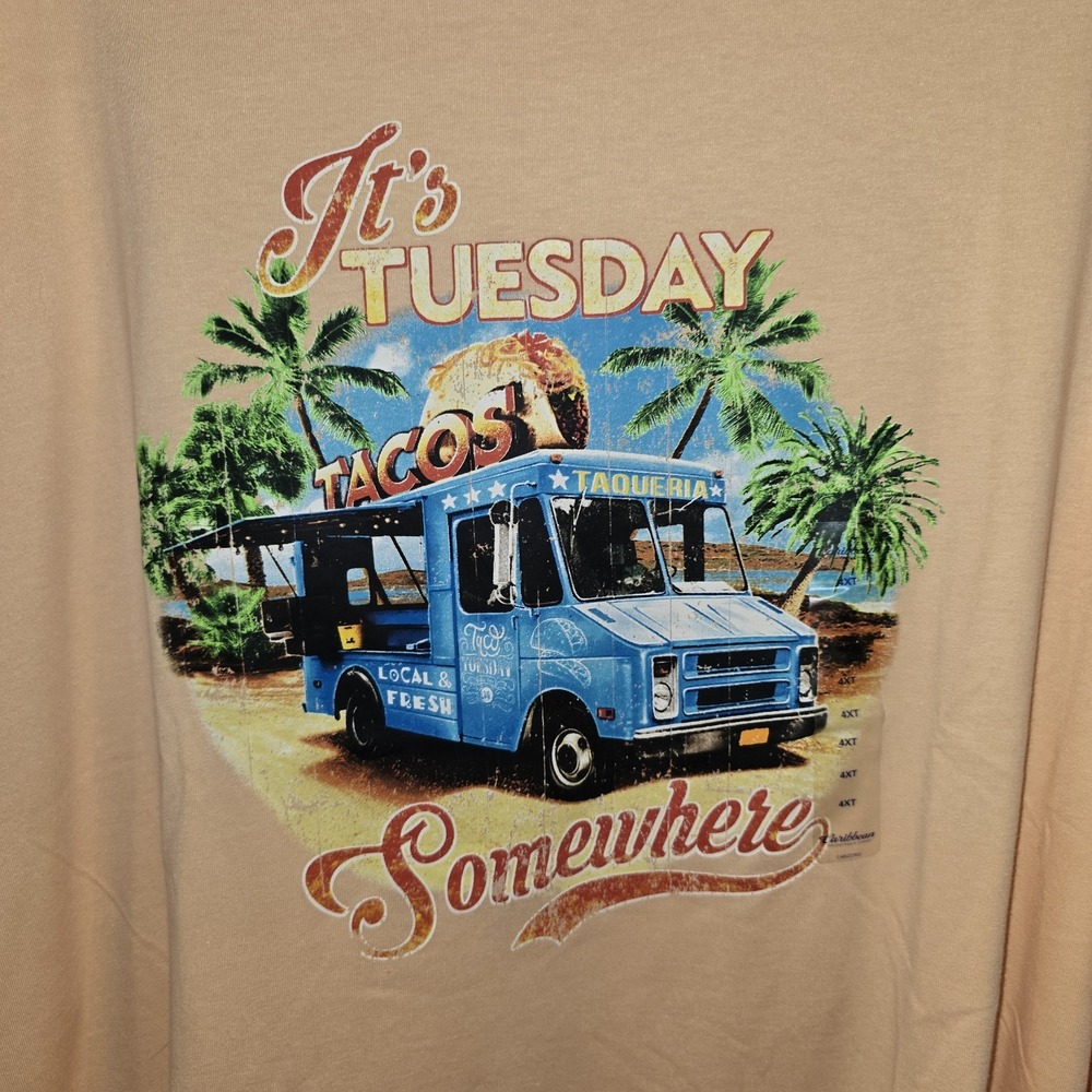 NEW Caribbean Mens Short Sleeve T Shirt Size 4XLT Taco It's Tuesday Somewhere!